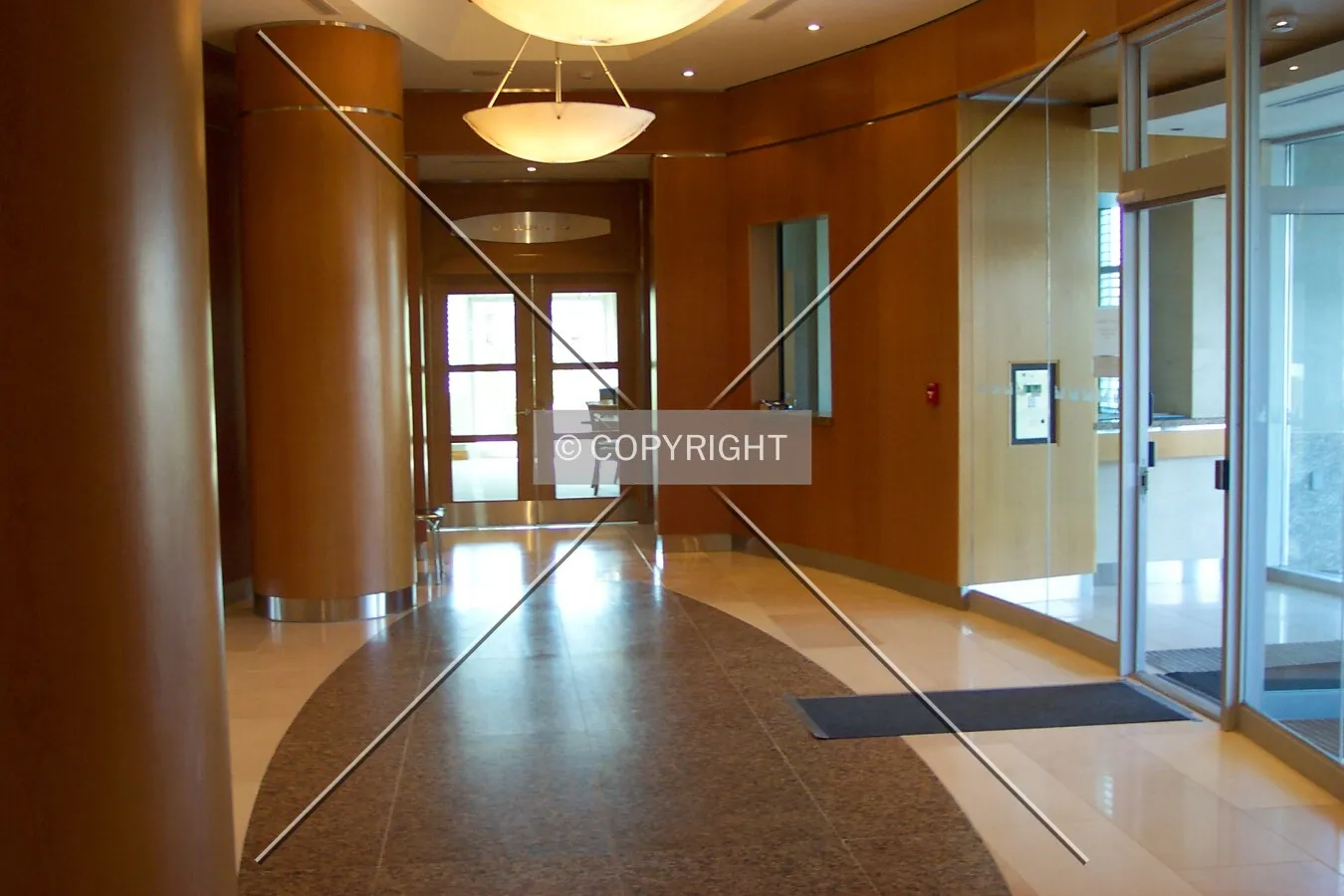 Inside the front lobby, looking toward the concierge's office