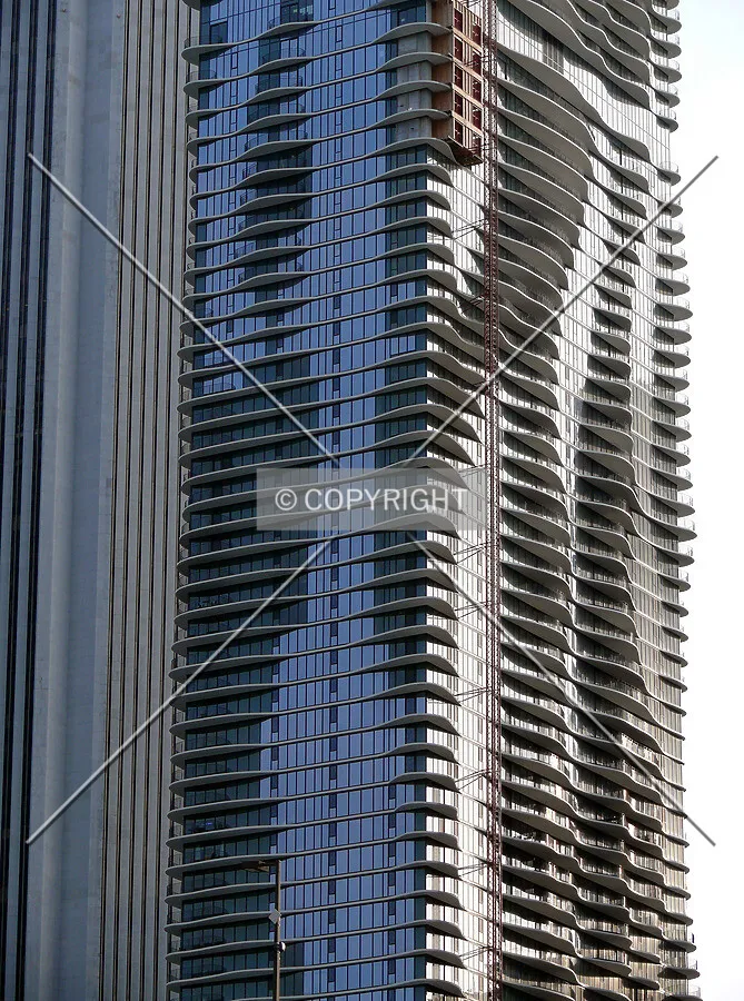 View of a section of the eastern and northern face as seen from the Chicago River.