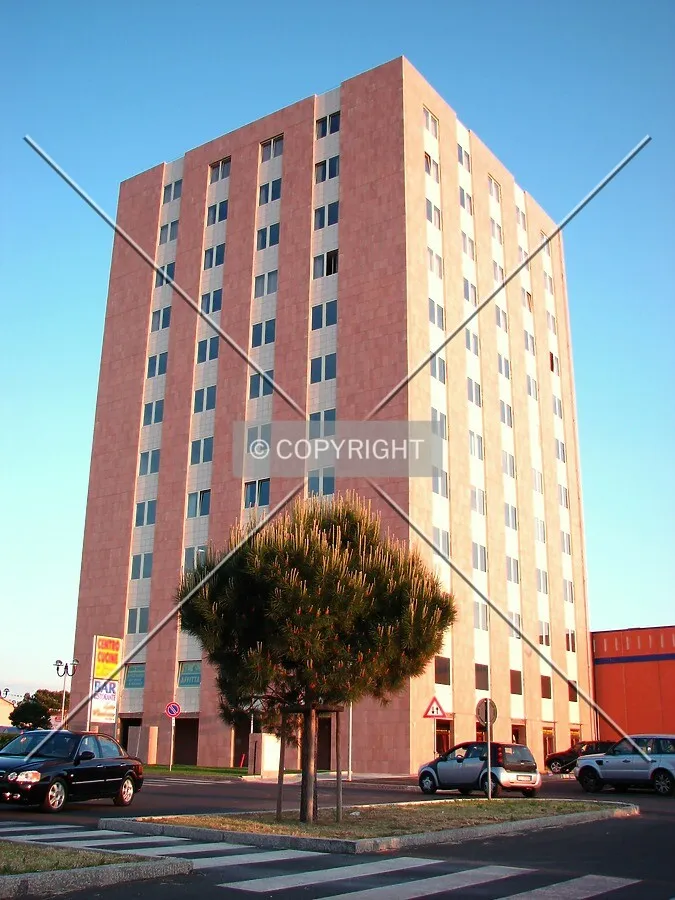 View of the west facade at sunset