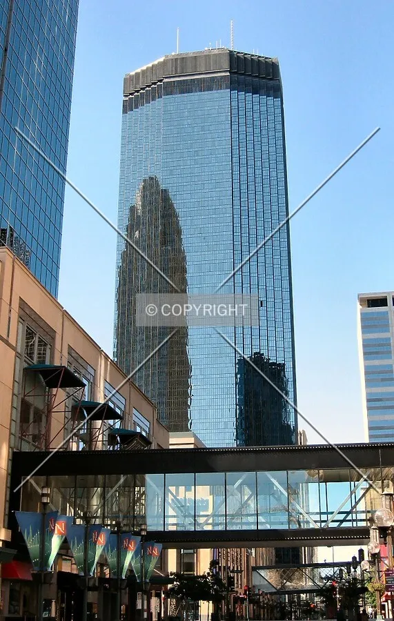 View to the south along Nicollet Mall, reflecting Wells Fargo Center