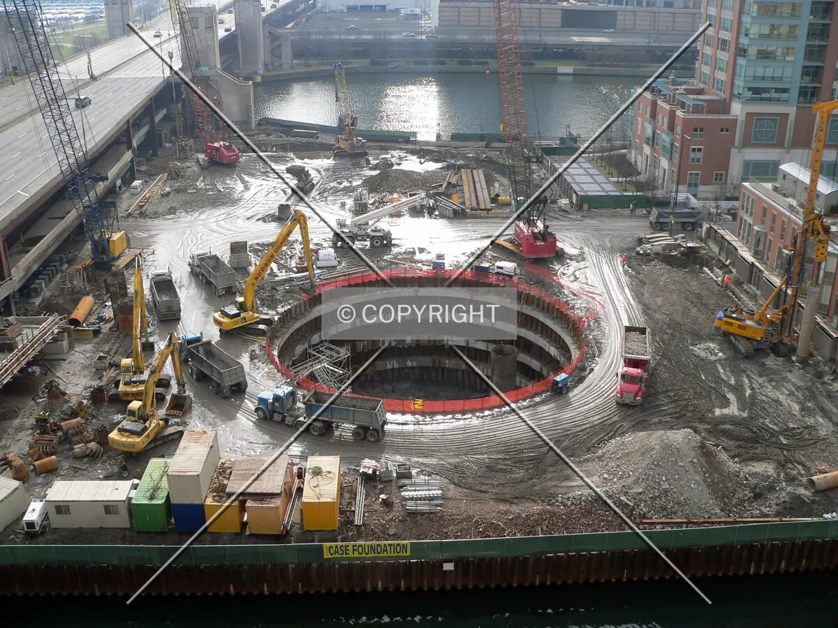 Overview of the site from a nearby parking structure