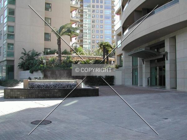 View of the building's entrance fountain