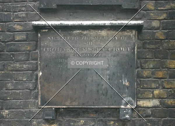 Memorial plaque to Sir Thomas Elmsley Croft, Baronet, on the west side