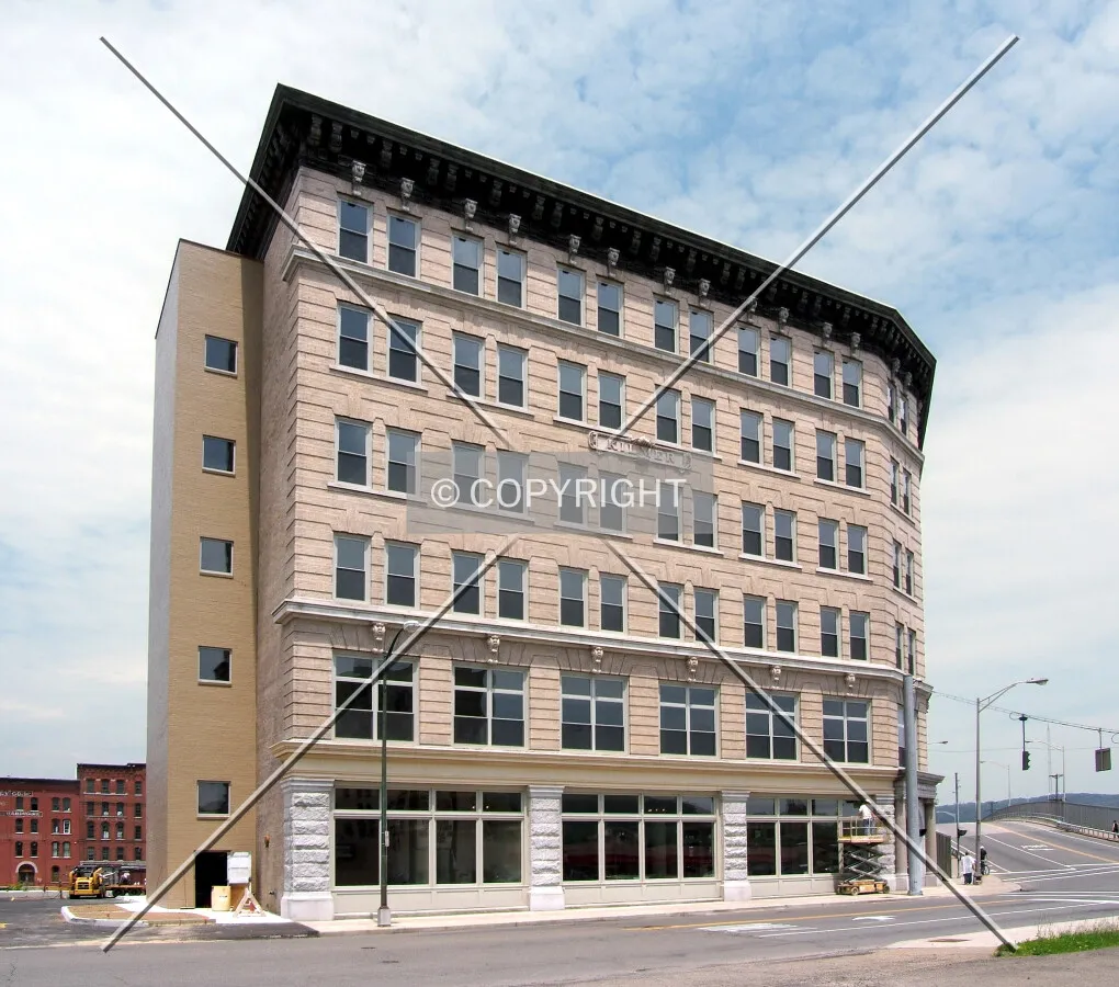 View from the southwest across Lewis Street