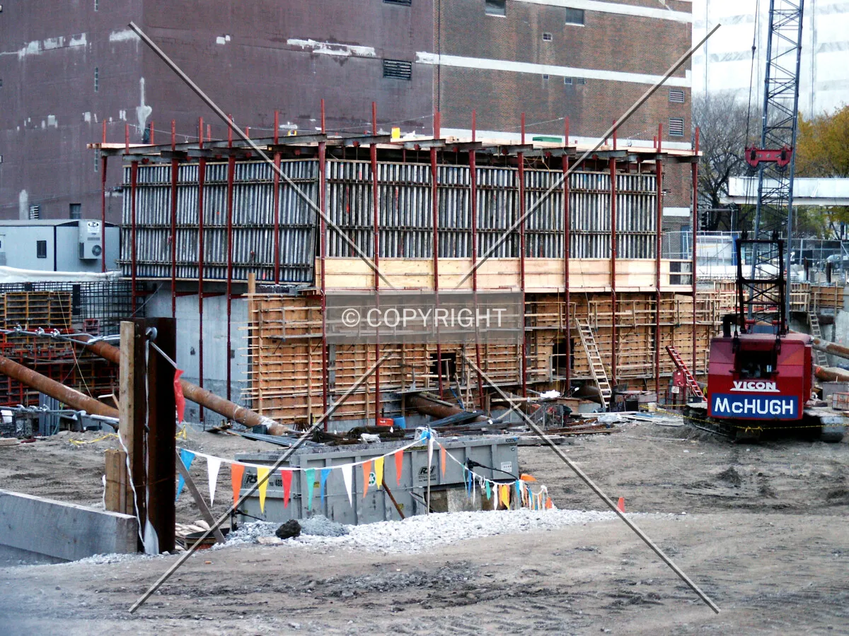 Shear wall construction rising on the west side