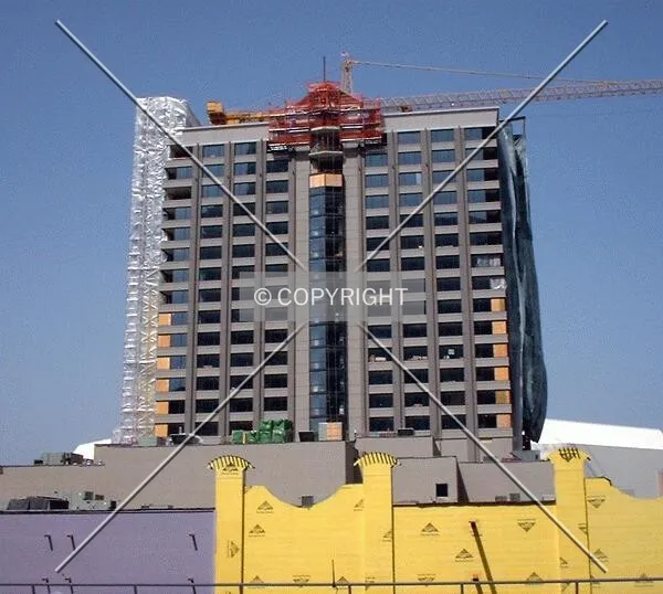 View to the west from the City Center Ramp, Hotel tower behind roof of Entertainment Center