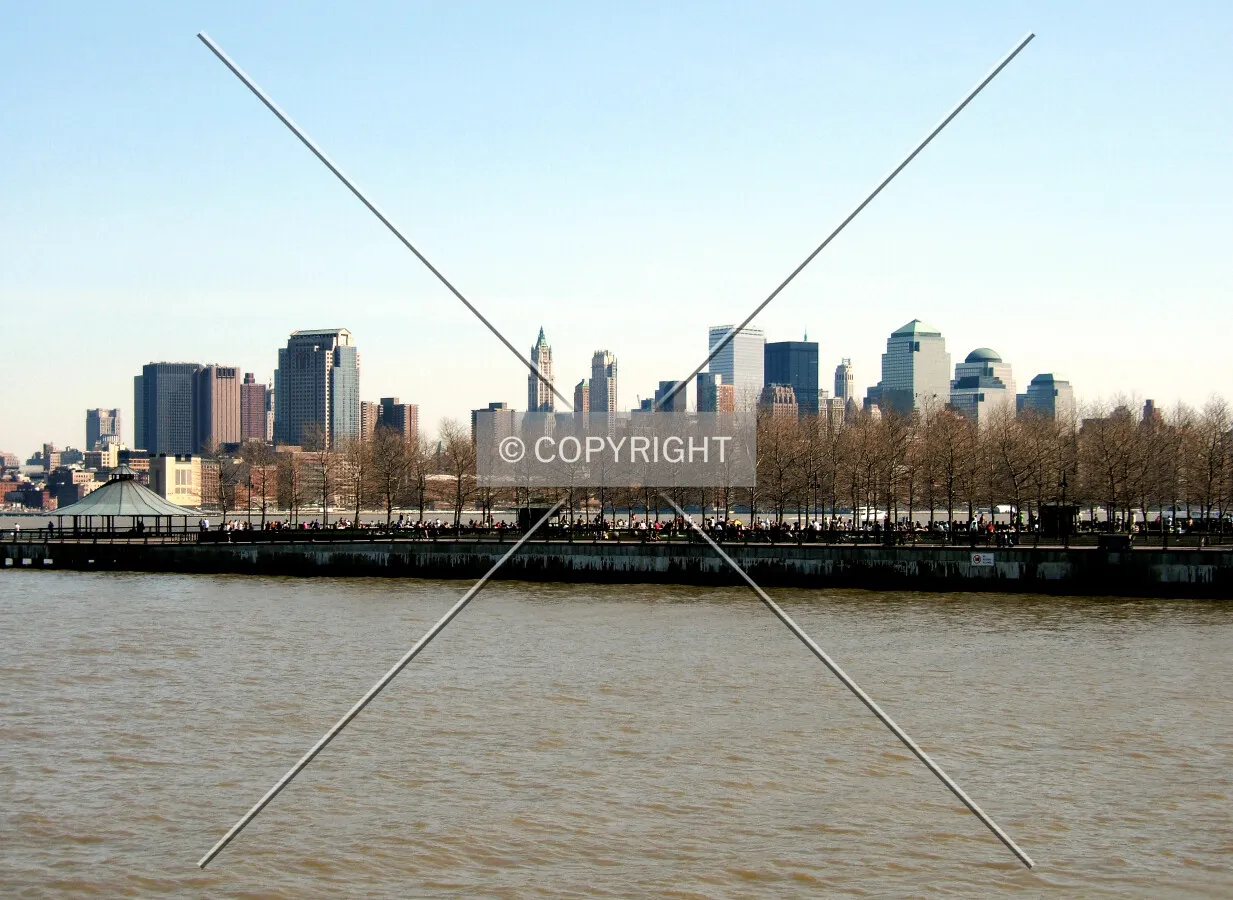 View southeast toward Lower Manhattan from the Hudson River promenade