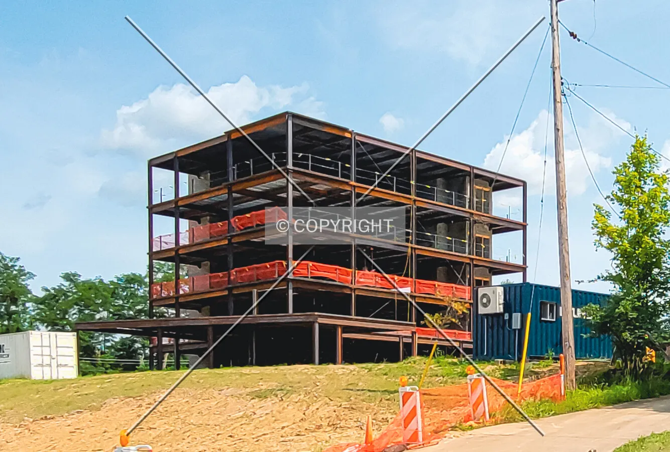 From the northwest during construction; July 2, 2021