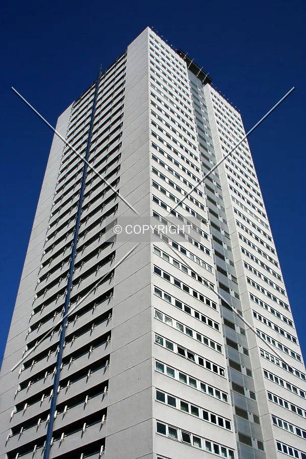 Looking up from the base of the tower