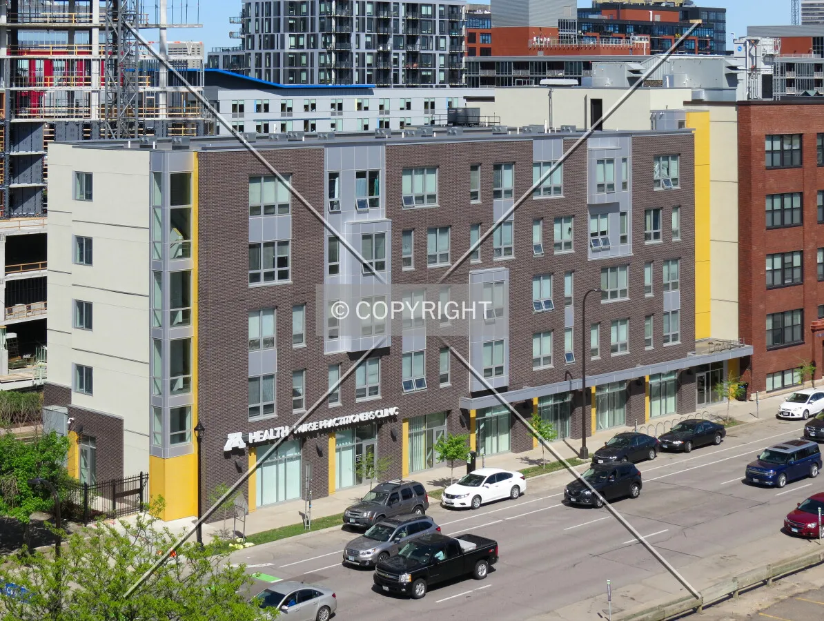 View to the northeast from the Mills Fleet Farm Parking Ramp