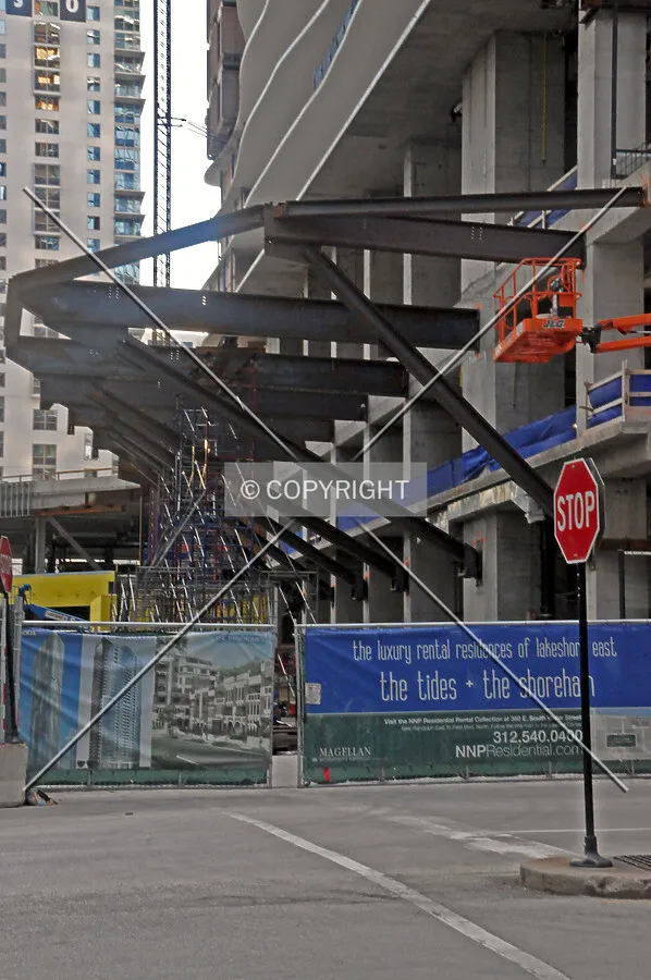 Steel framing for the canopy over the entrance area