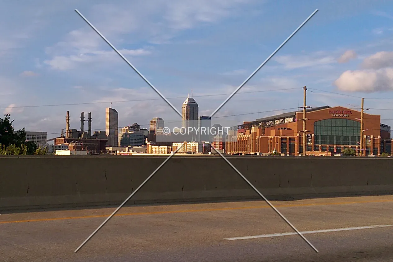 The Indianapolis skyline from eastbound Interstate 70 at mile marker 79.4; September 1, 2014