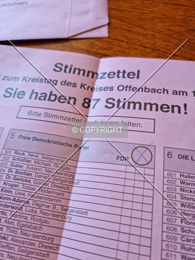 German local elections - a vote is given for a political party