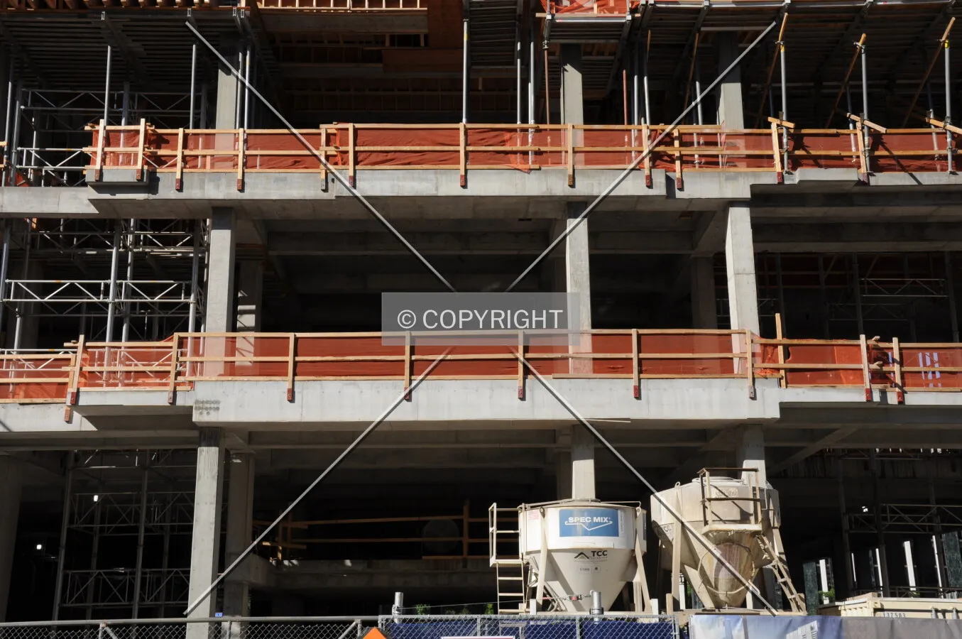 Beams at second and third levels to support future skyway connection