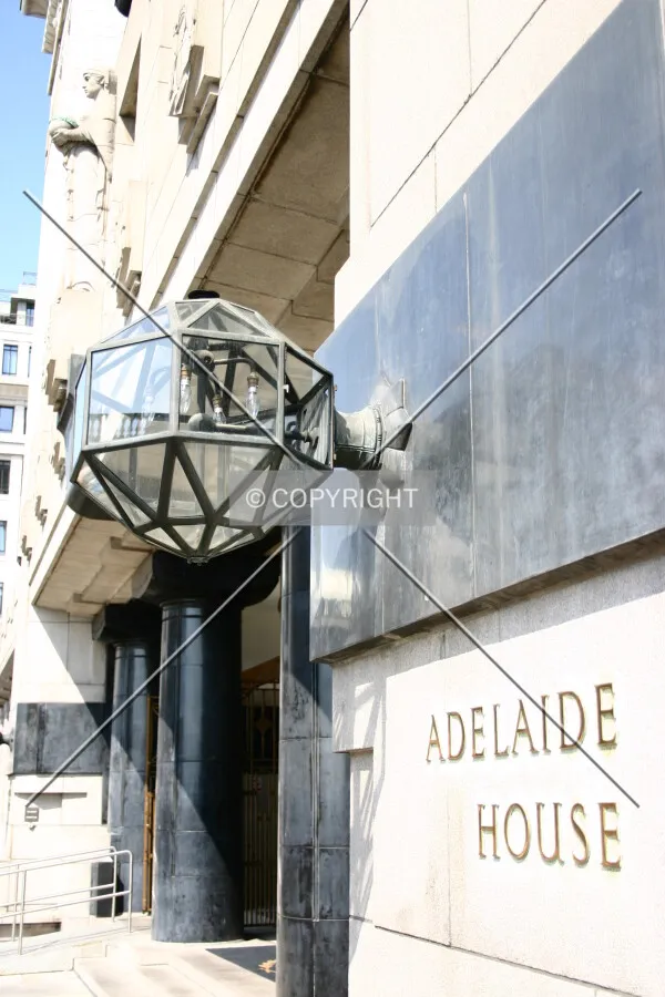 The entrance on the east side along with signage