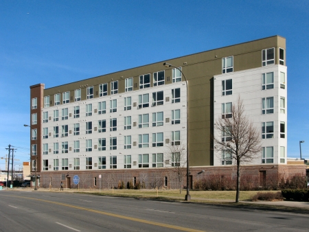 View to the northeast across Huron Boulevard
