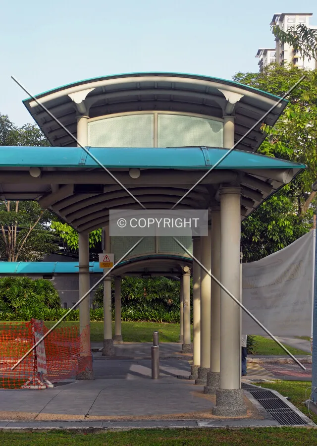 Covered walkway linking the complex to the MRT station