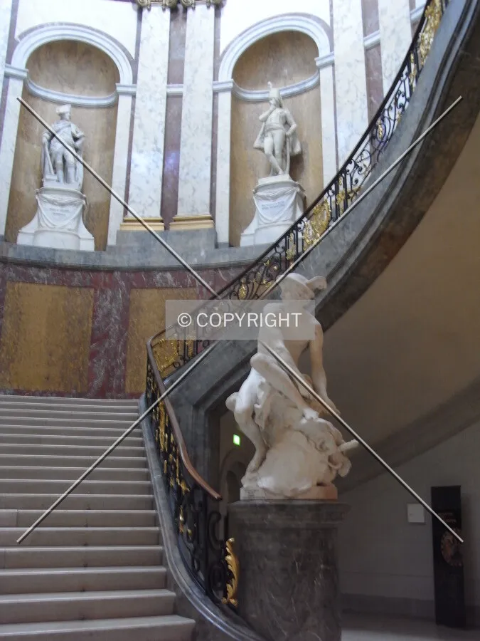 Stairway and marble statue in Bode Museum
