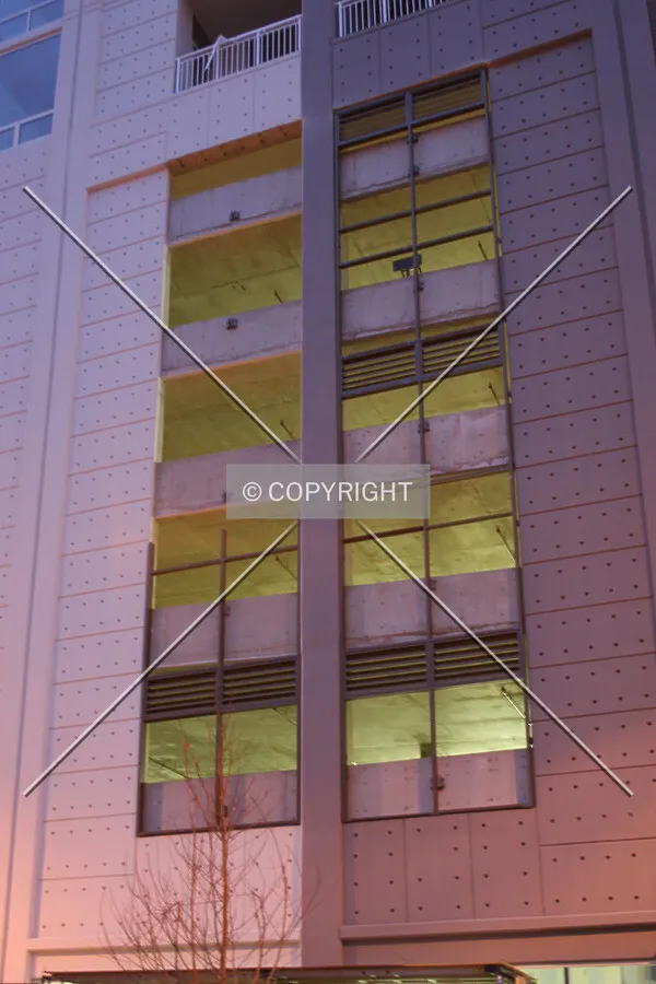 Curtain wall framework over the parking floors on the west side