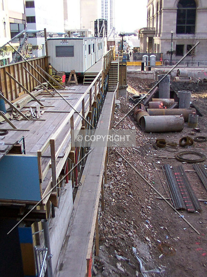 Randolph Street canopy and contractor's trailer