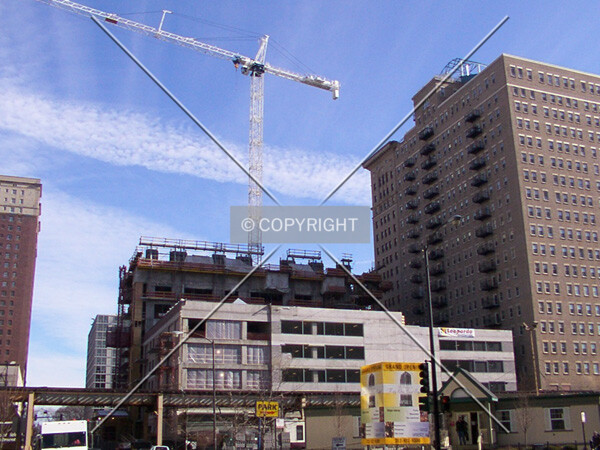 View from the west with new crane - 9 Feb 2002