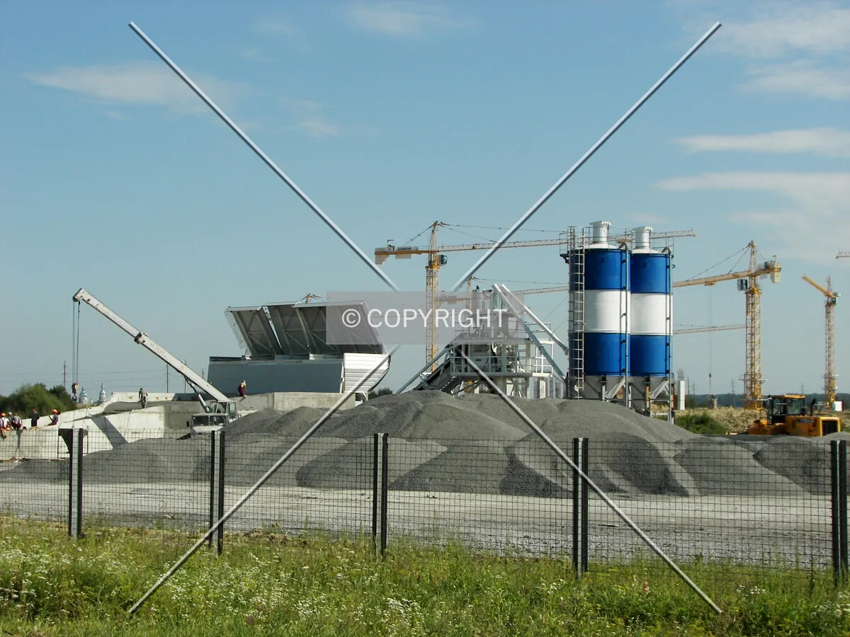 Temporary concrete factory at construction site