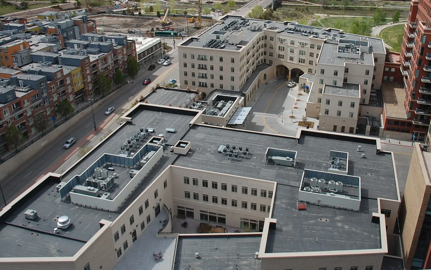 Elevated view from the southeast