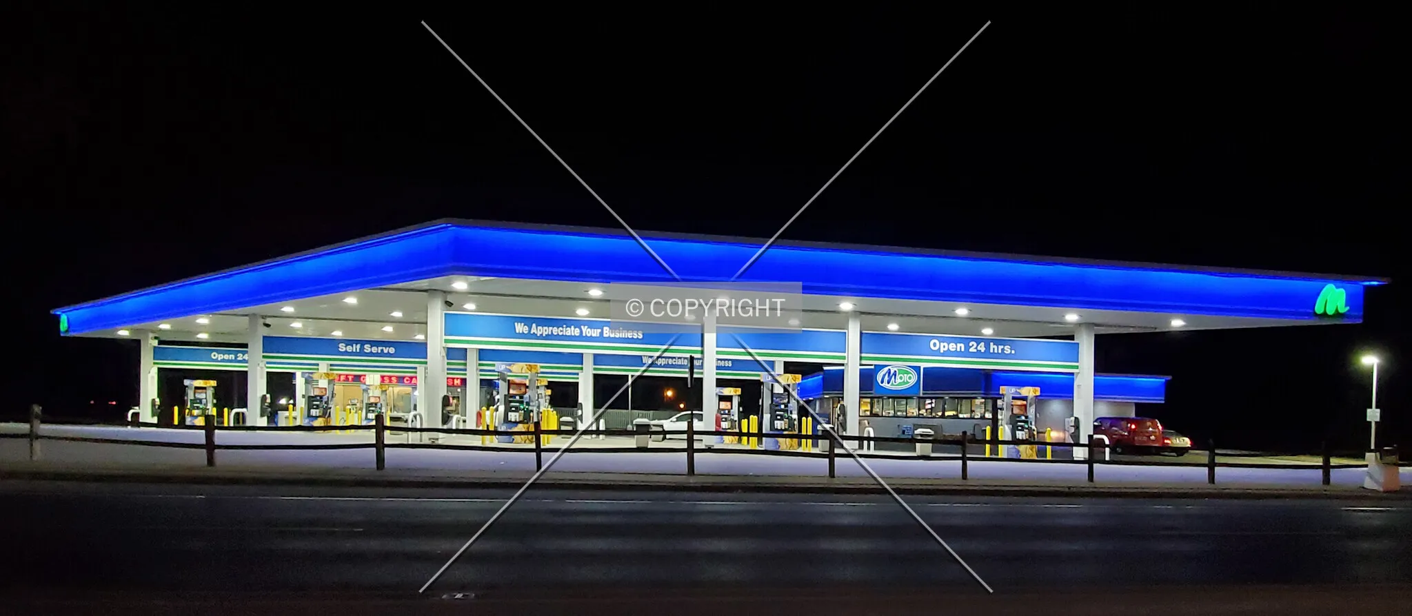 Night view from the east; November 20, 2019