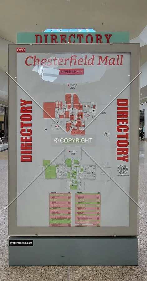 A mall directory on the second floor; November 2, 2023