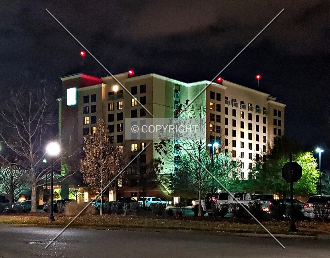 Northwest view at night; December 6, 2020