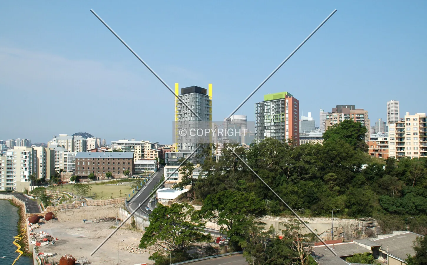 Elevated view with the Evolve building site on the left