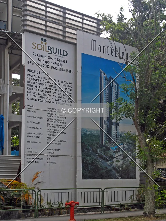 Project information displayed on the construction site fence