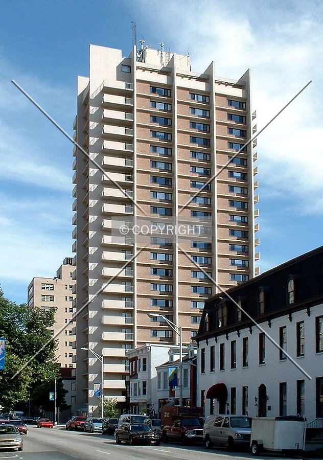 View from the northwest along 2nd Street