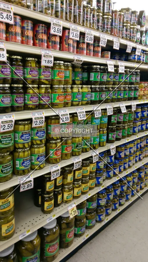 Pickles inside Leroy's Market; June 20, 2014