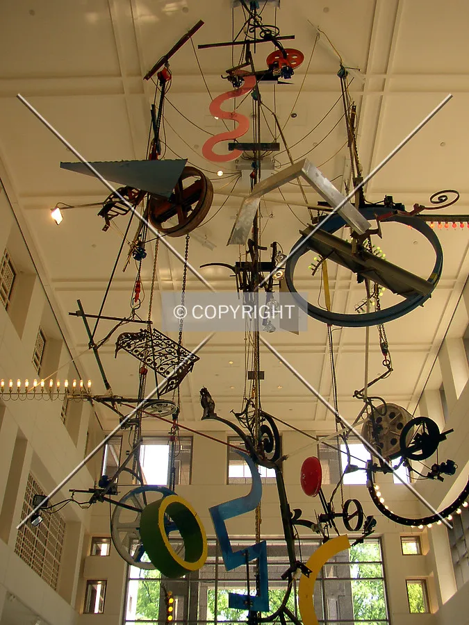 Detail of the upper portion of the hanging sculpture in the main lobby