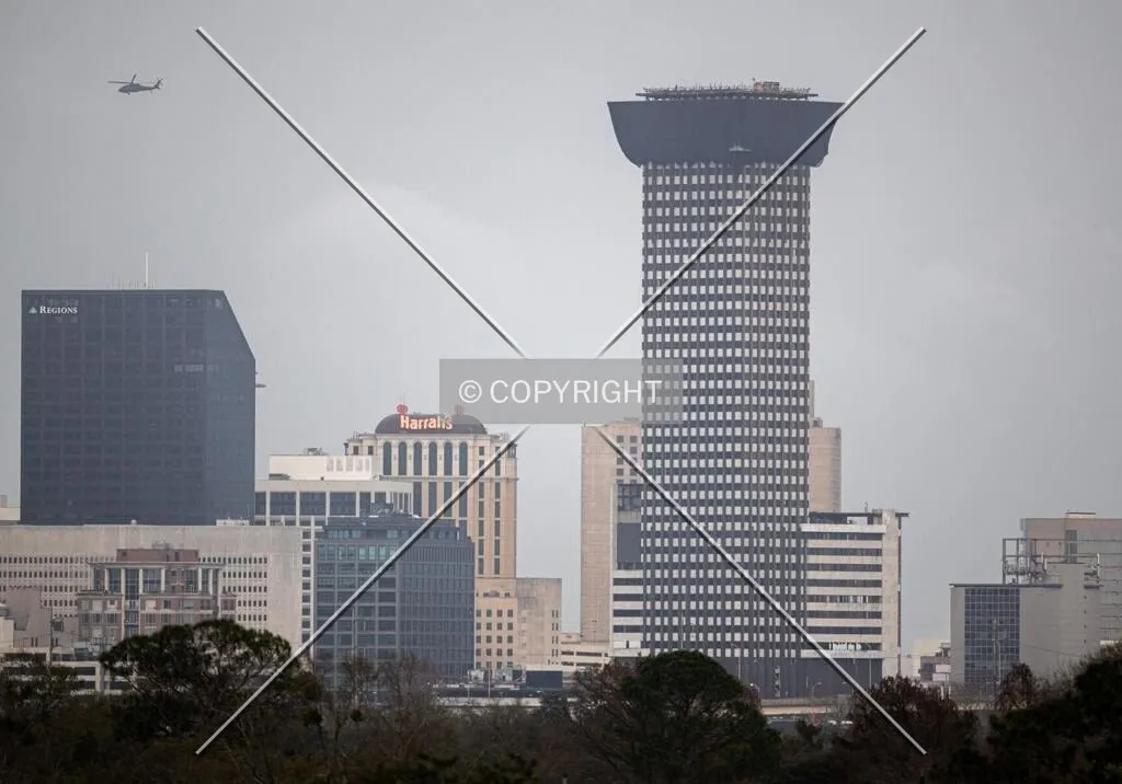 With netting around its top to keep pieces of the building from falling to the ground