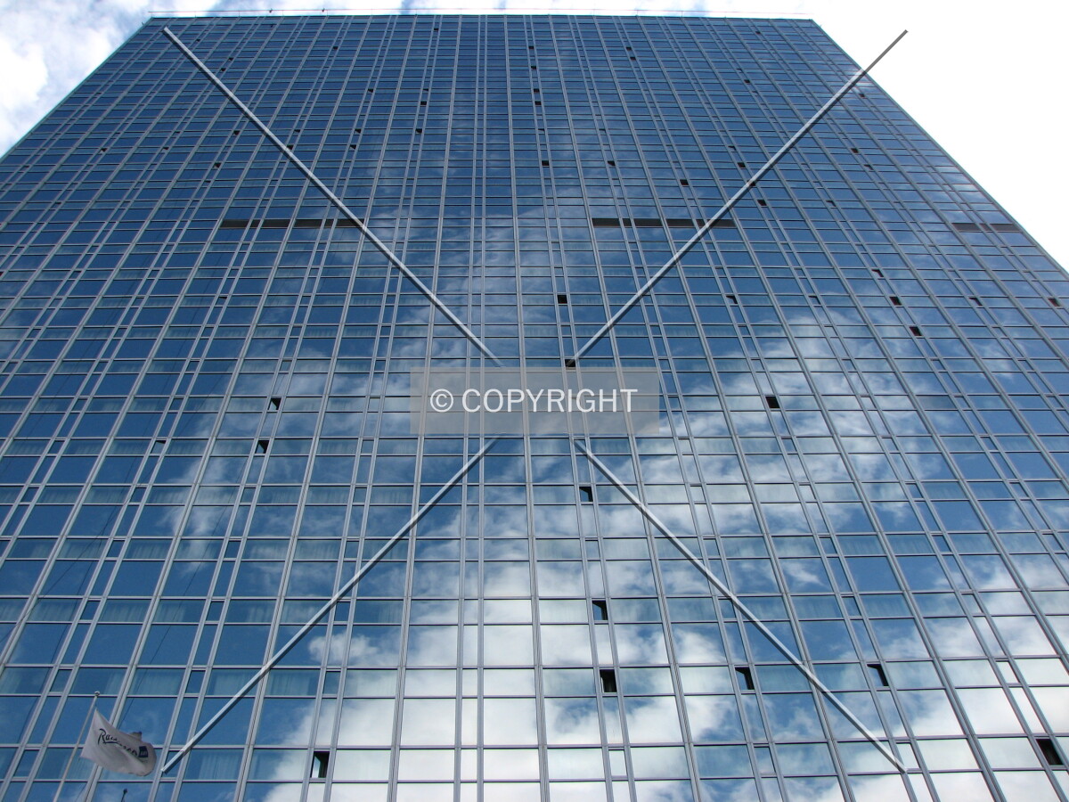 Looking up the northwestern facade