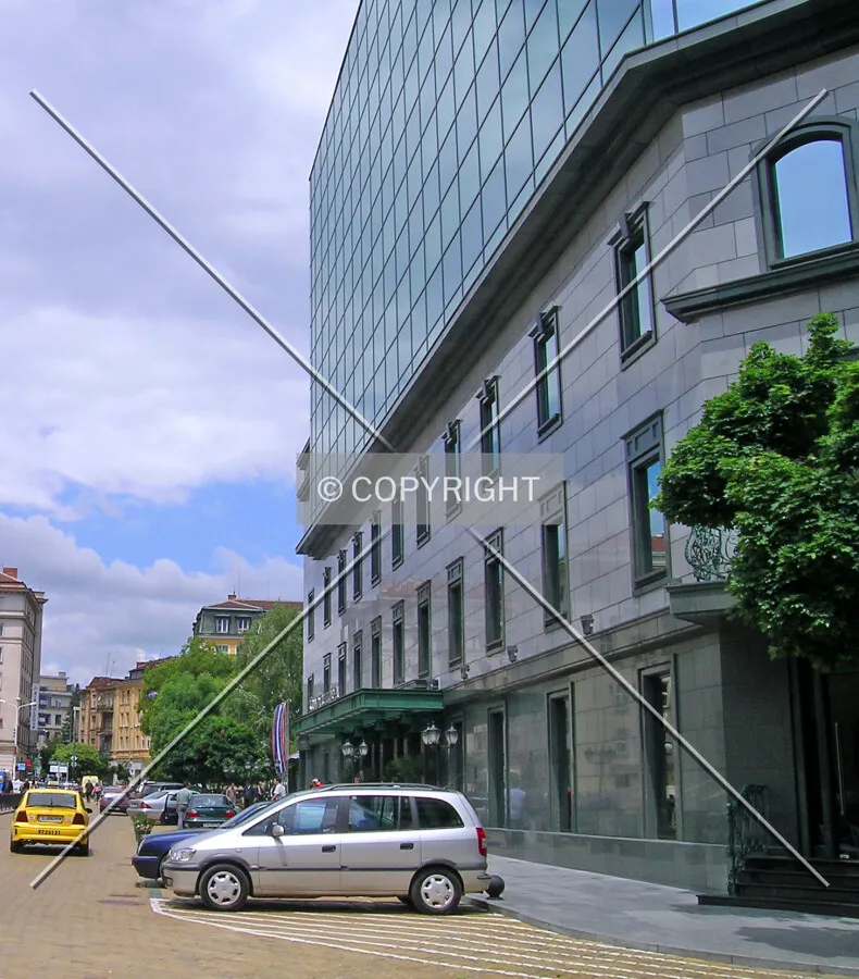 In front of the building