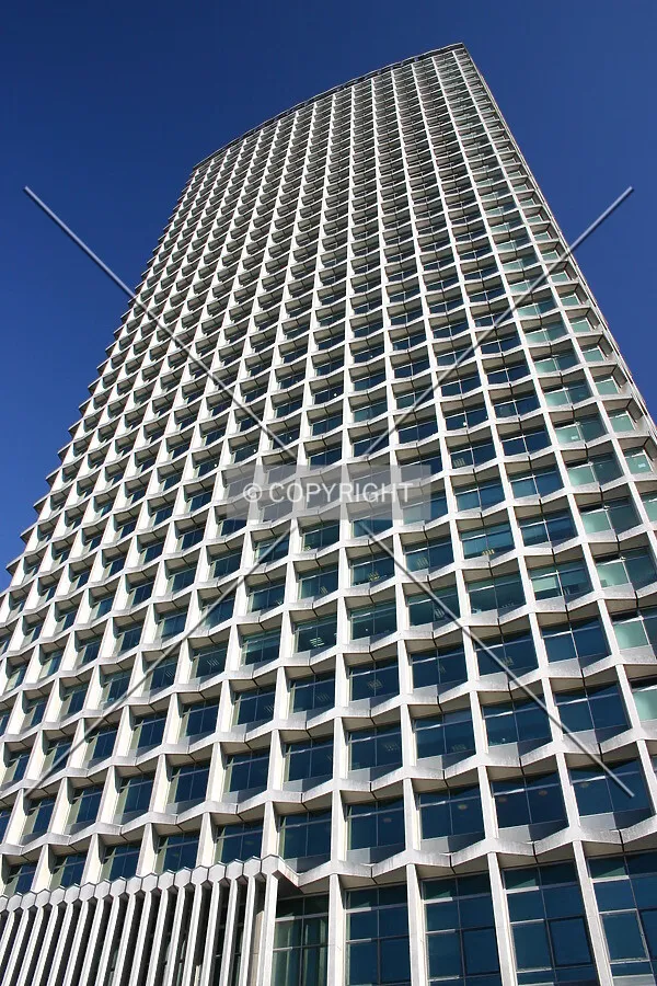 Looking up at the west façade