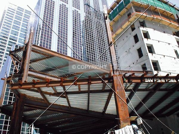 Looking up at steel and concrete construction