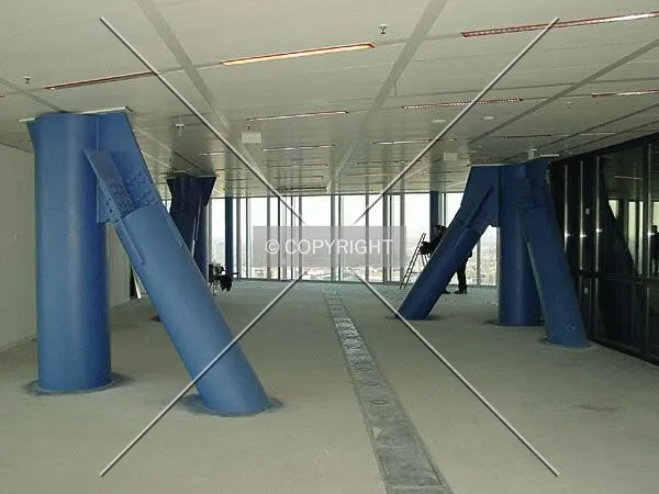 Large steel beams on the top floor