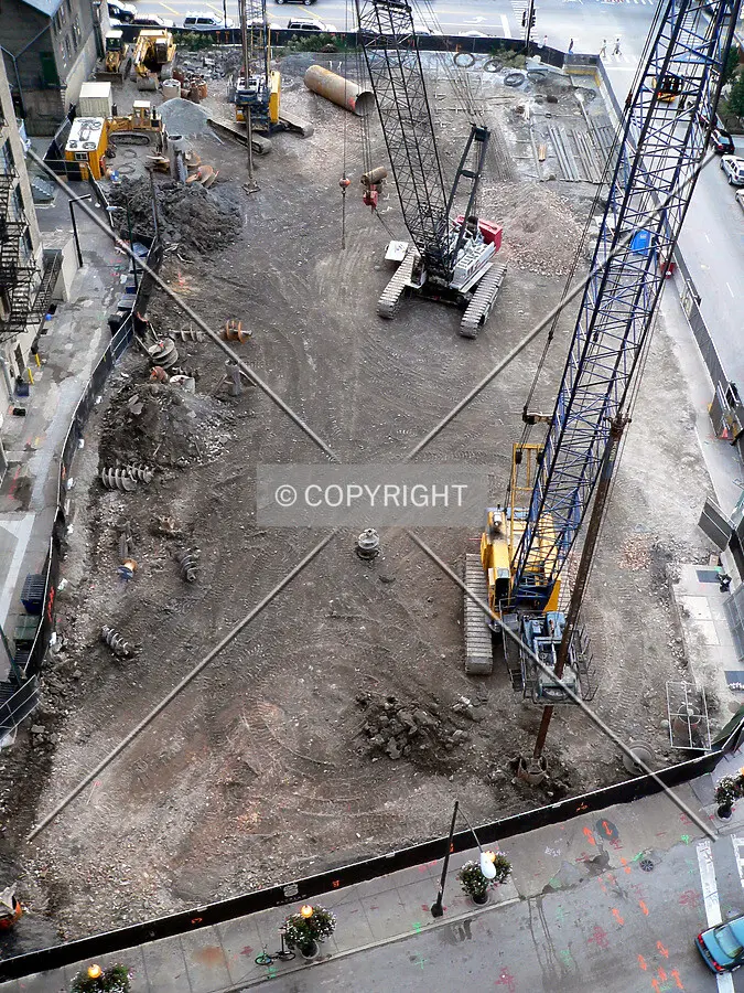 View of the construction site from the 12th floor of the 900 North Michigan Avenue parking garage