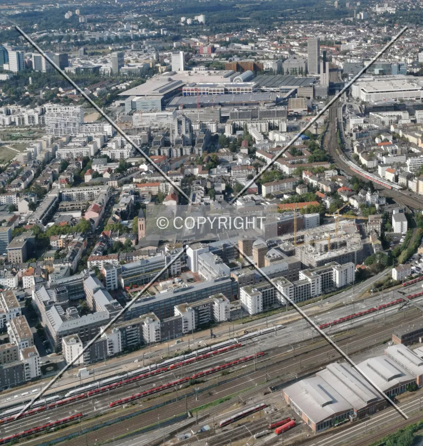 Flight with a helicopter over Frankfurt