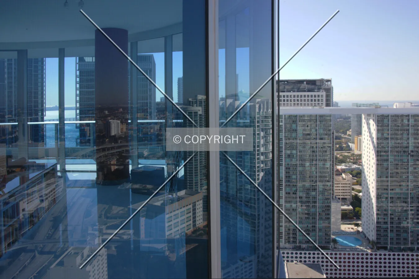 Glass elements shinging in blue color