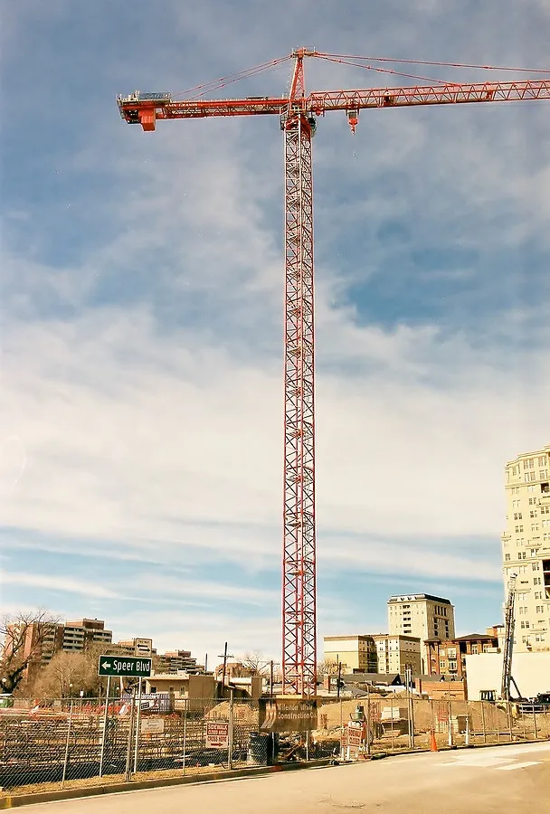 View of the tower crane looking northwest