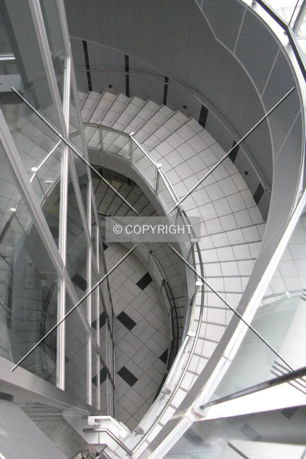 Looking down the exterior stairwell