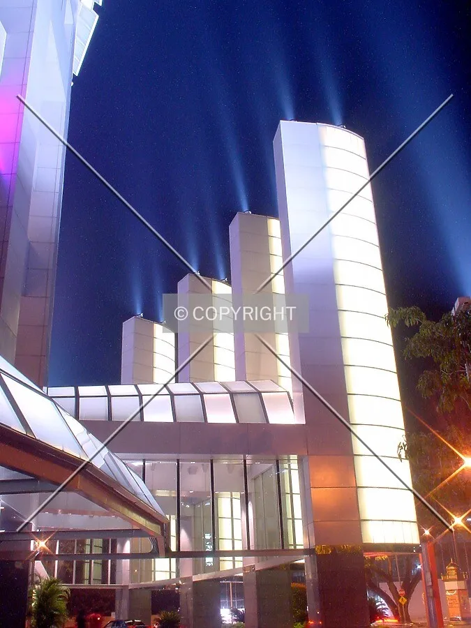 View of sport lights illuminating the eastern facade of the tower