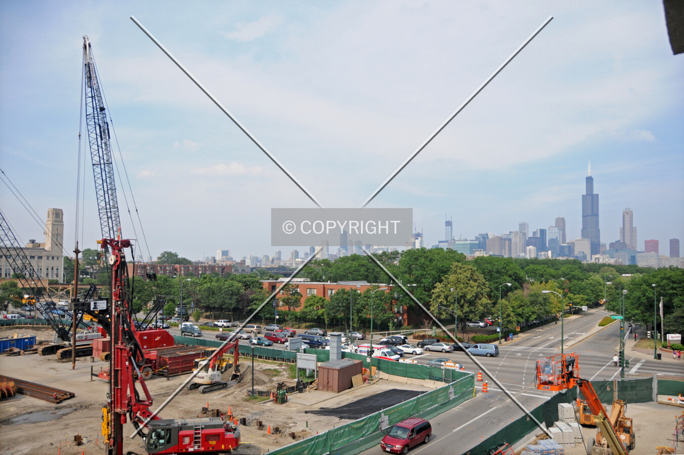 Looking northeast across Harrison Street and the tower site