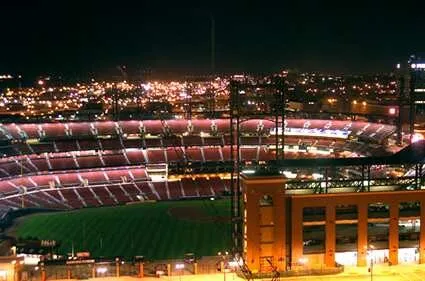 Night view from the Hilton Ballpark Hotel to the north