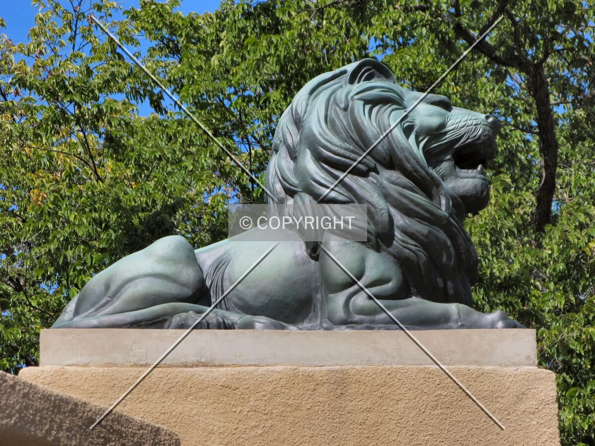 One of the lions on the base